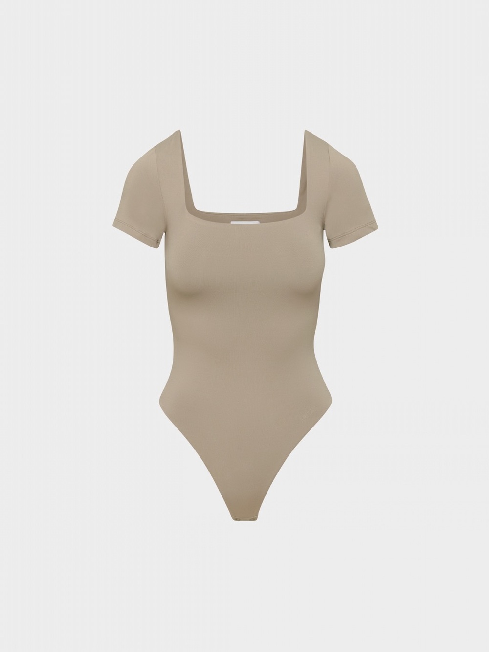 Babaton Square Neck Short Sleeve Bodysuit in Beige